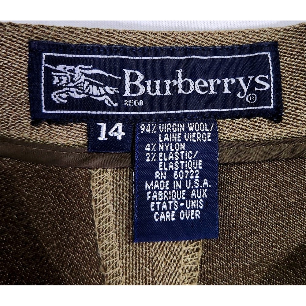 Vintage Burberrys Virgin Wool High Waist Tapered Trousers Olive Drab Size 14 - Picture 8 of 9